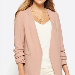 CoffeeShop Ruched Sleeved Women’s Blazer, fully lined, machine washable, blush,L